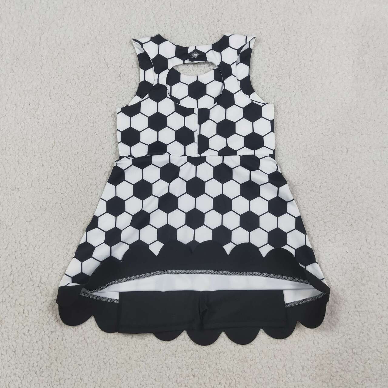GSD4102  Soccer Black Girls Summer Bows Scallop Knee Length Yoga Dress