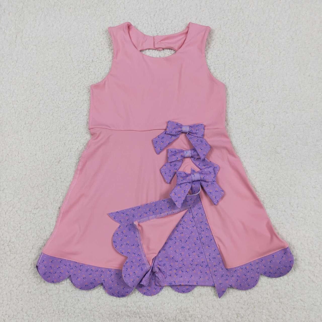 Toddler Purple Flowers Girls Pink Sleeveless Active With Purple Bow