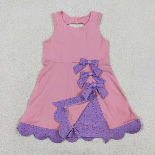 Toddler Purple Flowers Girls Pink Sleeveless Active With Purple Bow