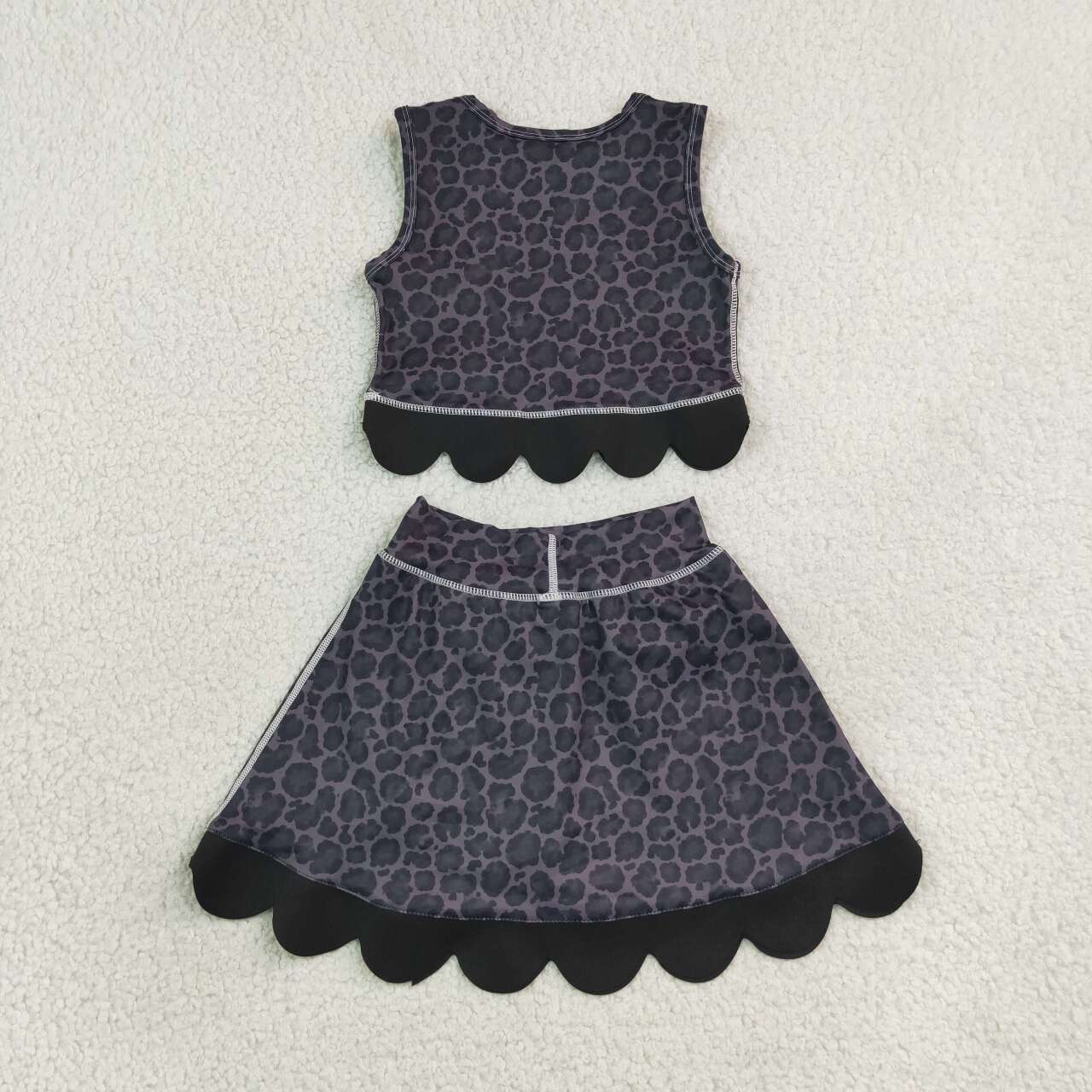 Black Leopard Tank Top  Scallop Skort Girls Summer Yoga Clothes Set