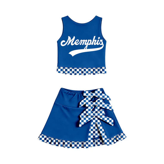 (custom moq 5)Baby Girls Memphis Vest Bows Ruffle Skirt Short Team Clothes Sets Preorder