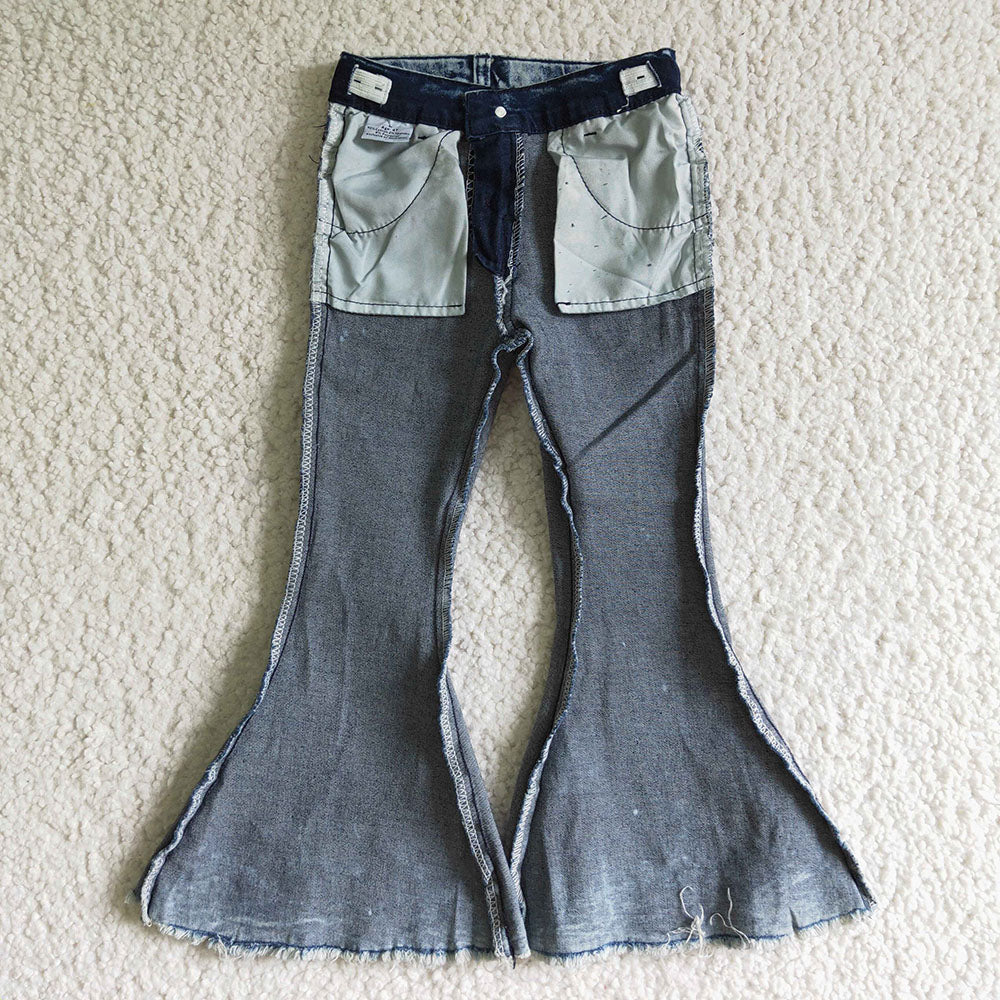 Toddler Girls Acid Wash Denim Bell Bottoms, Frayed Hem Flare Jeans for Kids