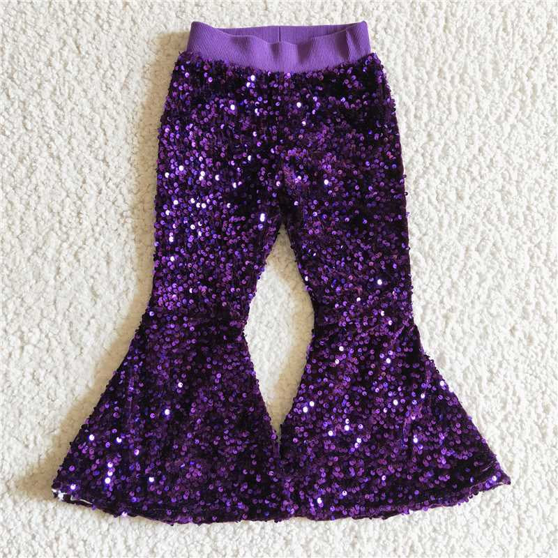 P0032 Purple Baby Girls Sequins Bell Pants
