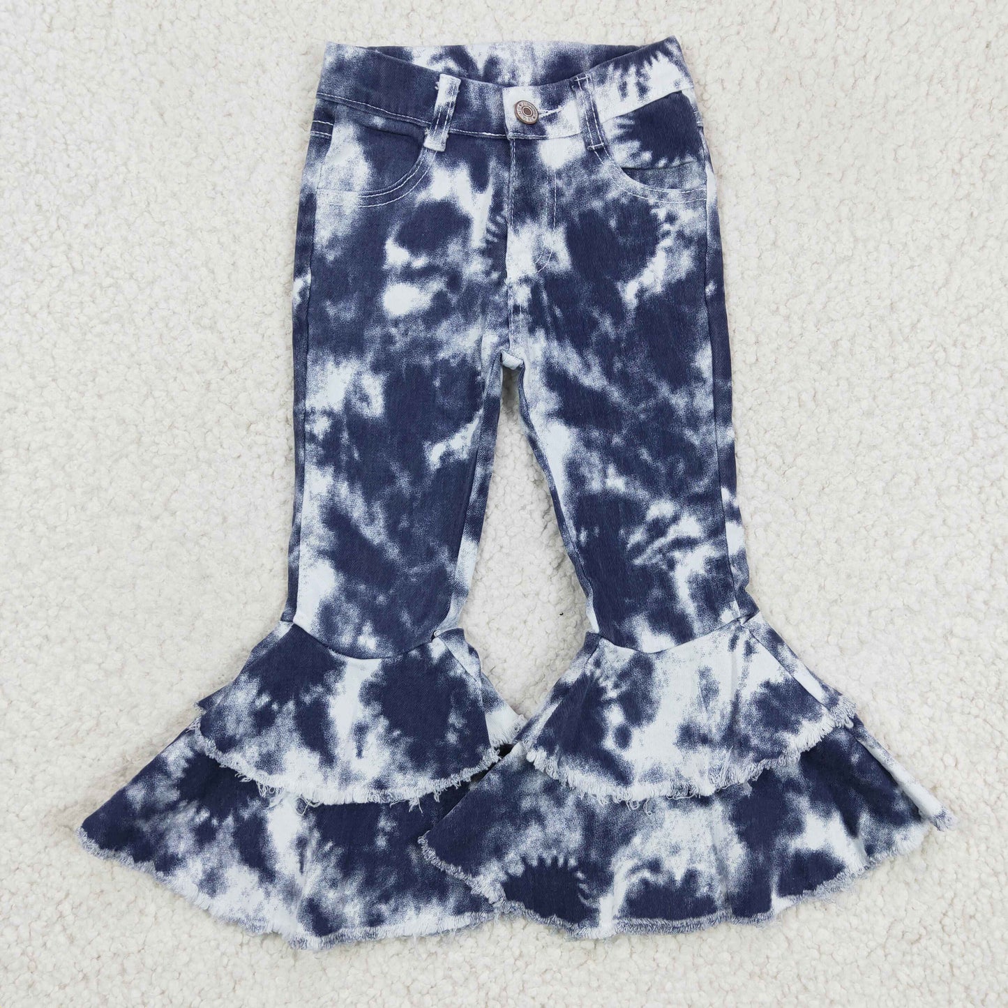 Girls blue tie dye denim bell bottom pants   P0035