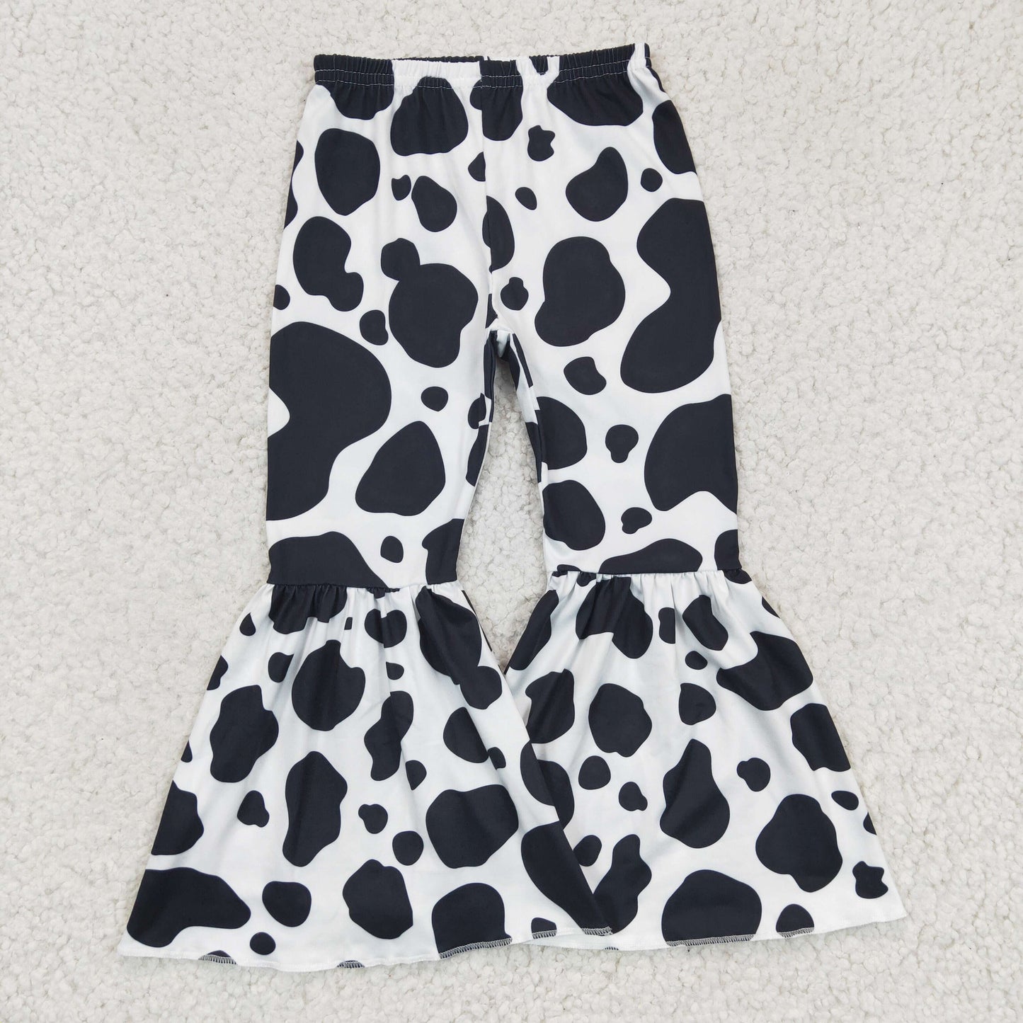 Girls black tassel top cow print bell pants outfits    GSPO0301