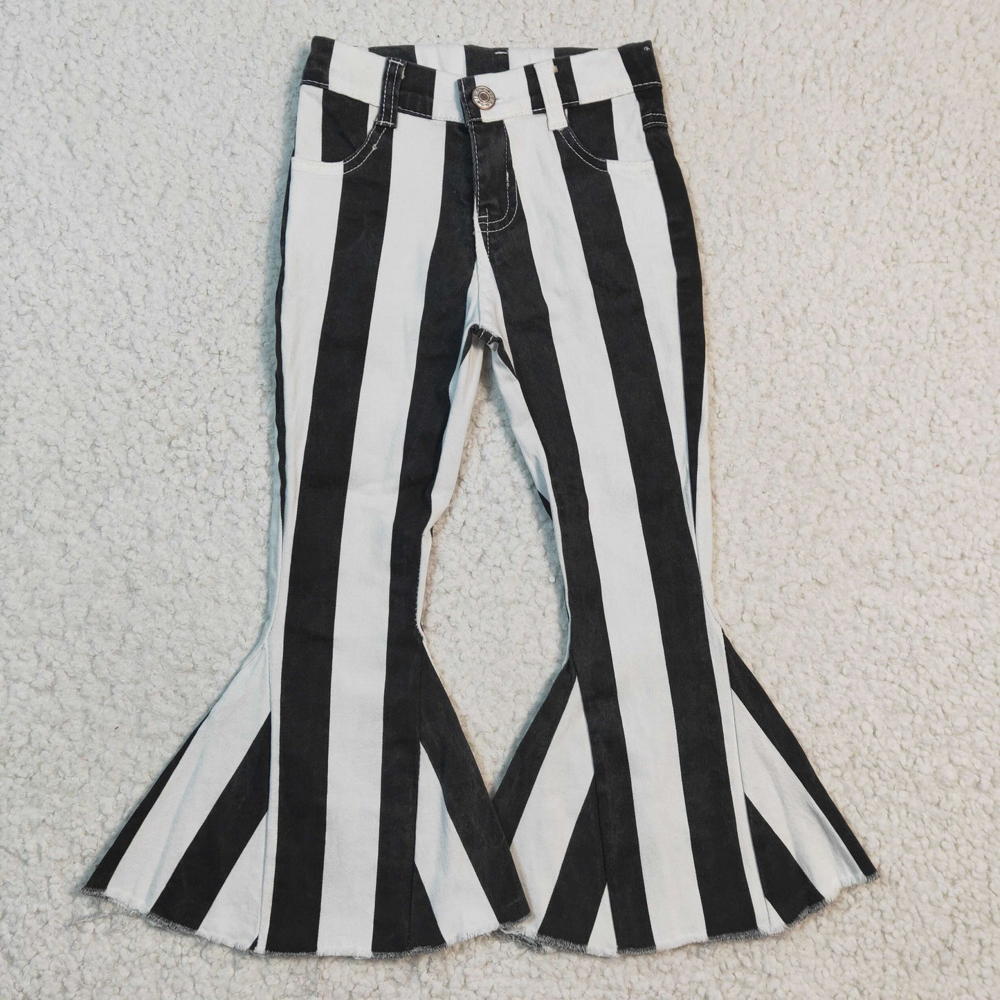 Bell bottom black stripes print jeans  P0046