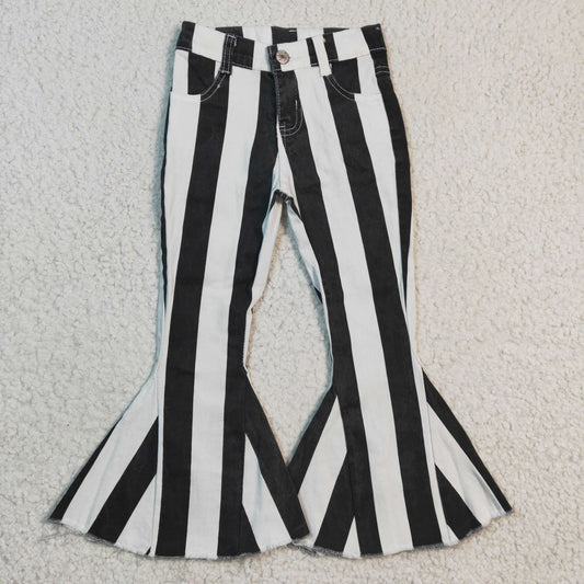 Bell bottom black stripes print jeans  P0046