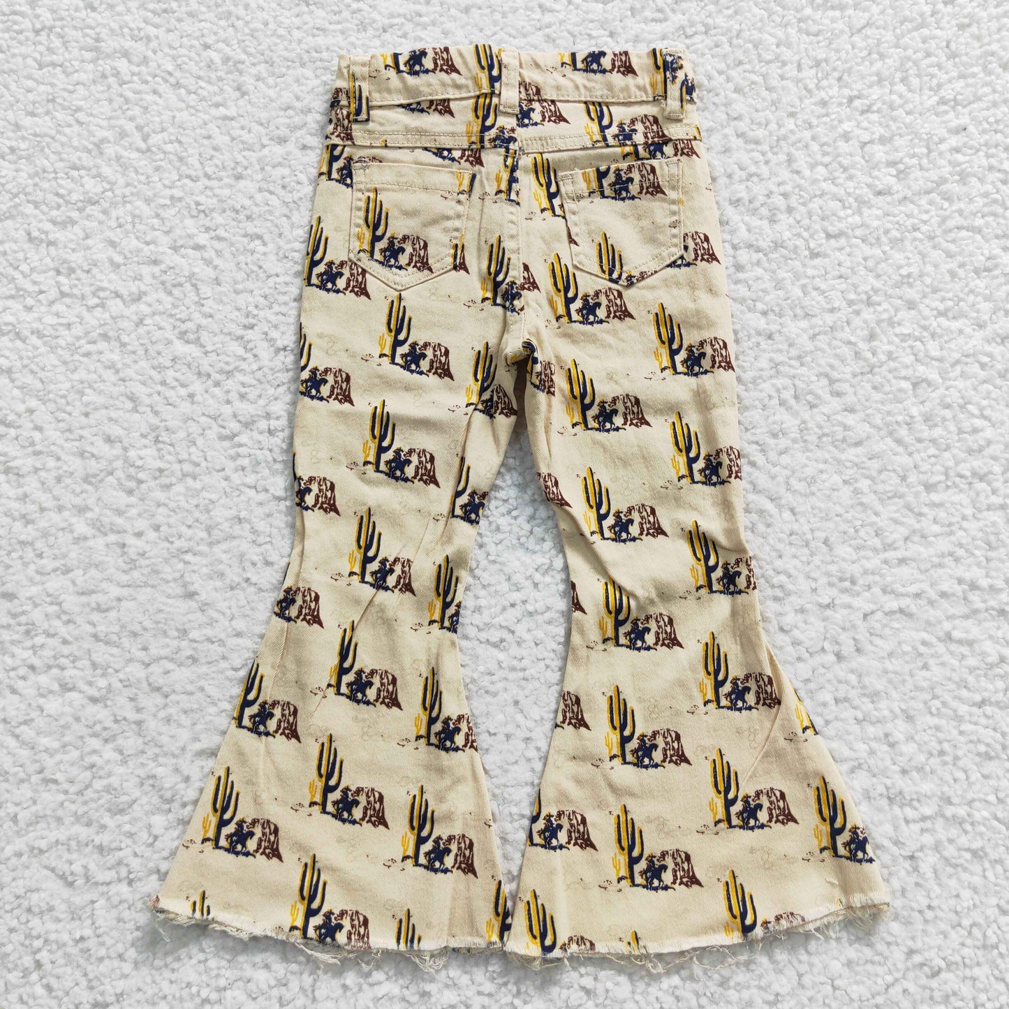 P0074  Cowgirl Cactus Denim Bell Bottom Jeans Girls Western Pants