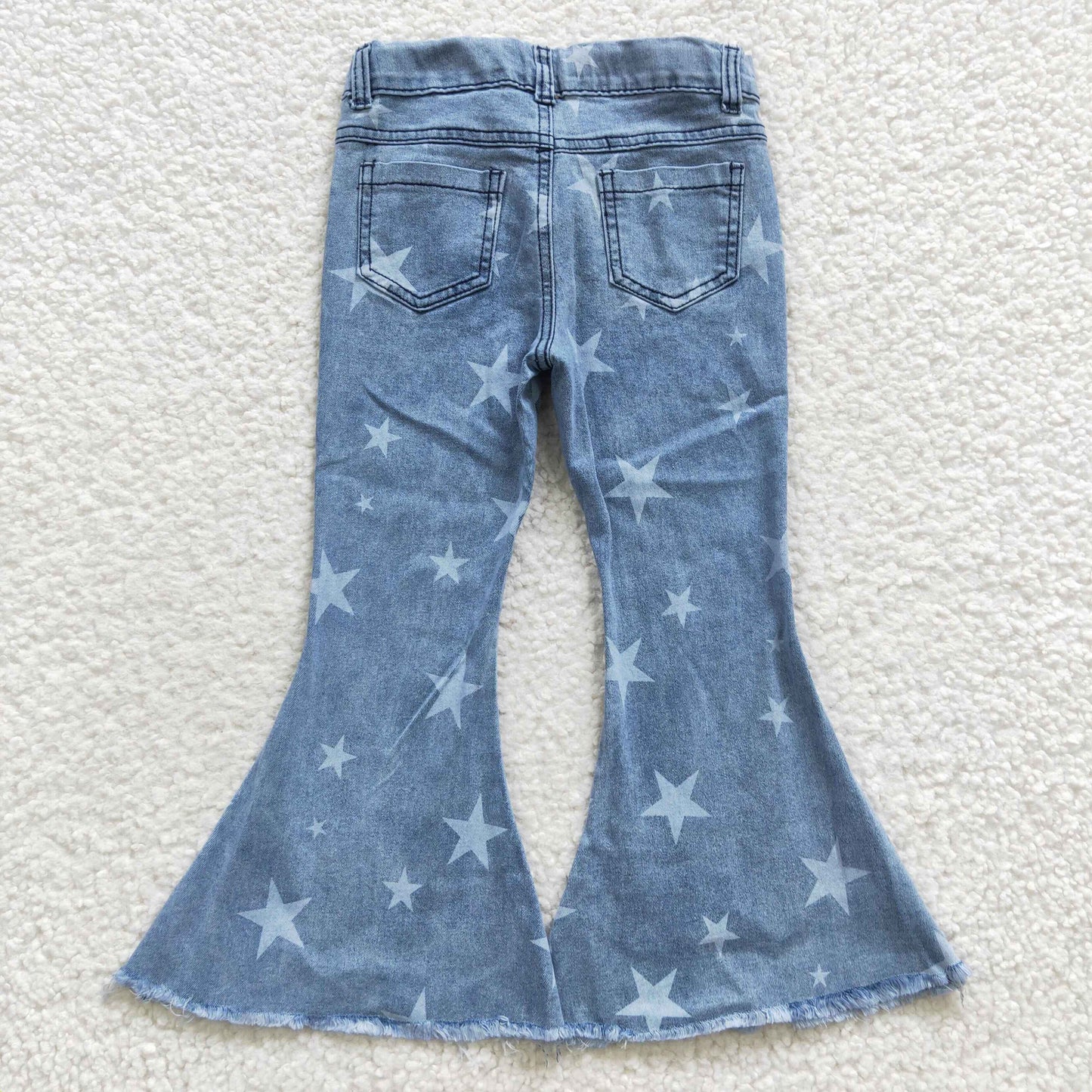 P0108  Stars Blue Denim Bell Bottom Jeans Girls 4th of July Pants