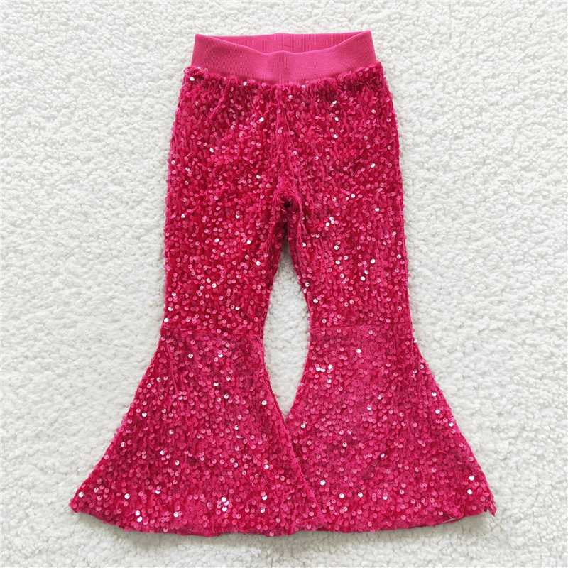 P0112 Hot Pink Baby Girls Sequins Bell Pants