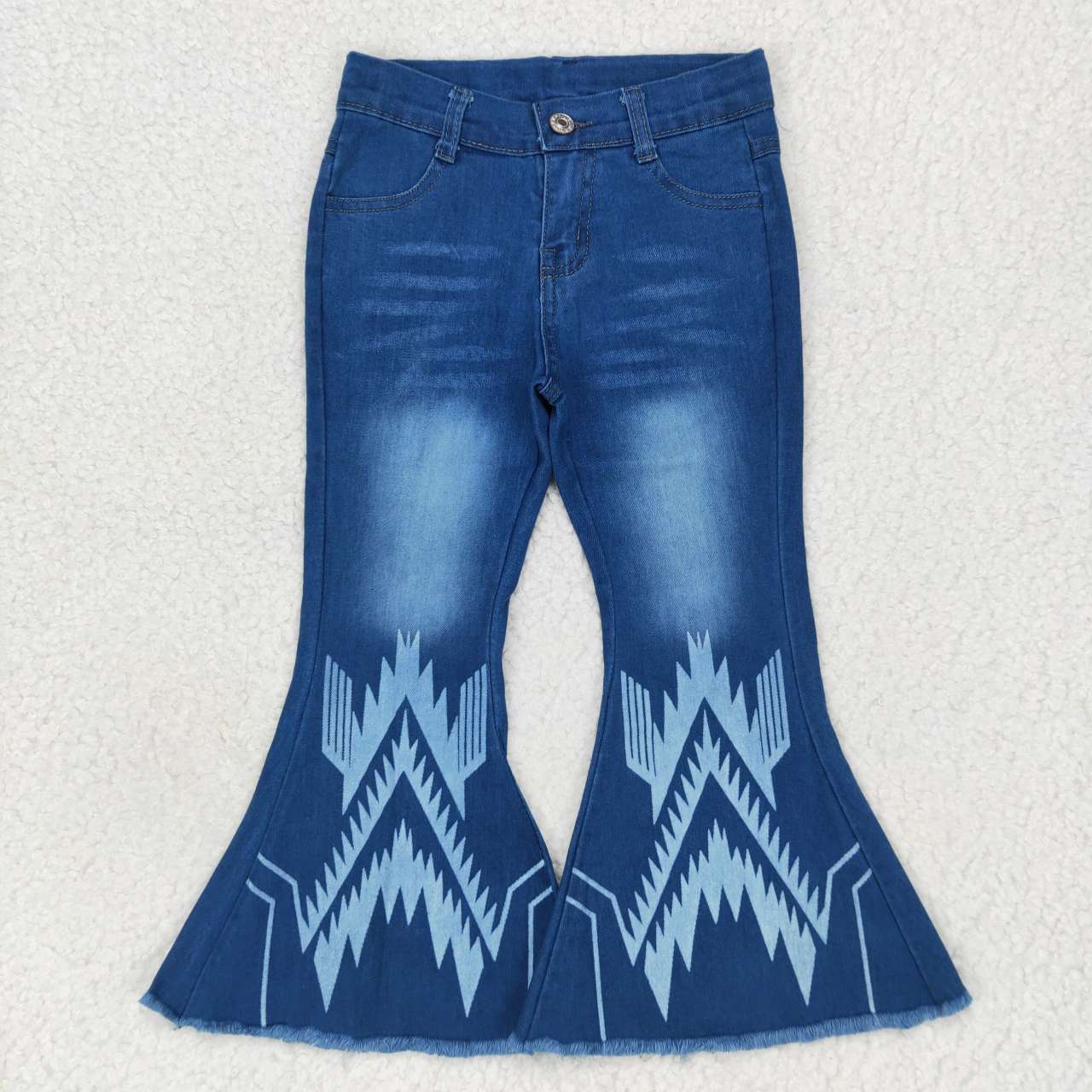 P0126  Aztec Blue Bleached Denim Bell Bottom Jeans Girls Western Pants