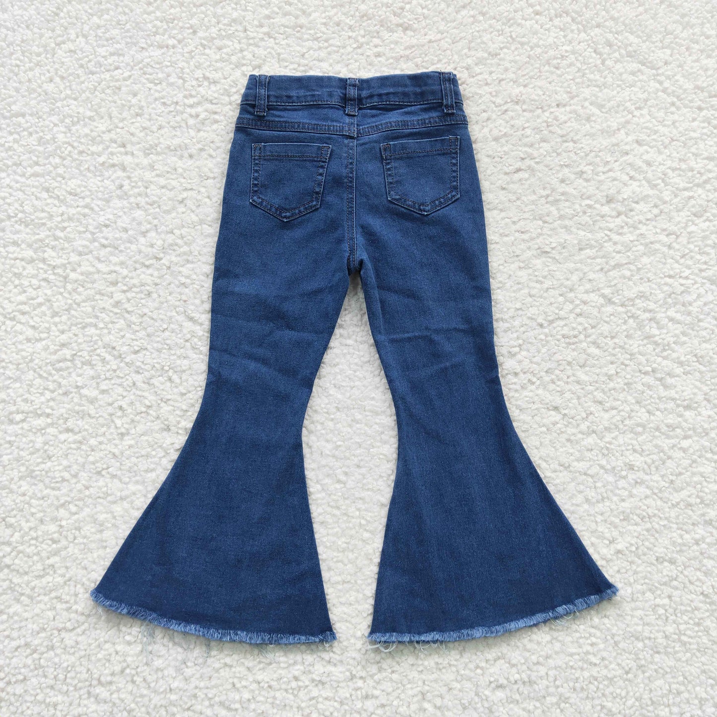 P0127  Stars Blue Bleached Denim Bell Bottom Jeans Girls Pants