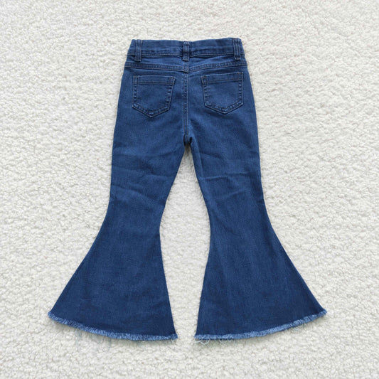 P0127  Stars Blue Bleached Denim Bell Bottom Jeans Girls Pants
