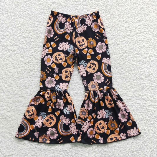 P0151 Pumpkin Flowers Candy Baby Girls Halloween Bell Bottom Pants