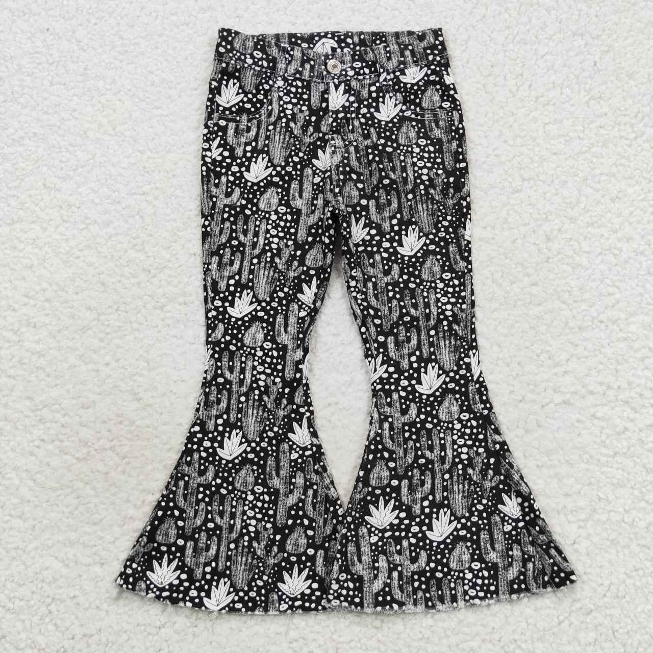 P0158 Cactus Black Denim Bell Bottom Jeans Girls Western Pants