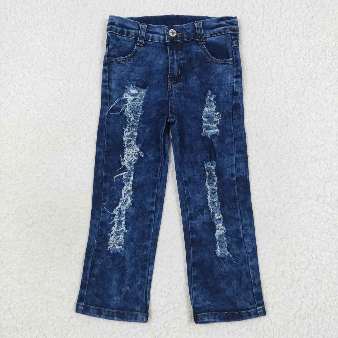 P0197 Blue Hole Denim Straight Bottoms Jeans Kids Pants