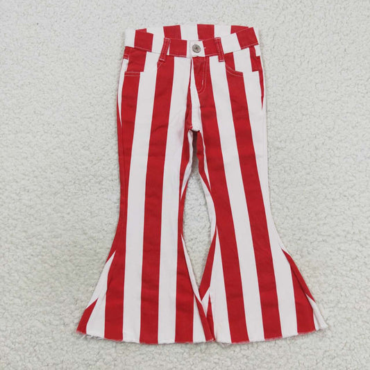 P0246 Red Stripes Denim Bell Bottoms Jeans Girls Pants