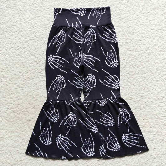 P0259  Hand Bones Black Baby Girls Halloween Bell Bottom Pants