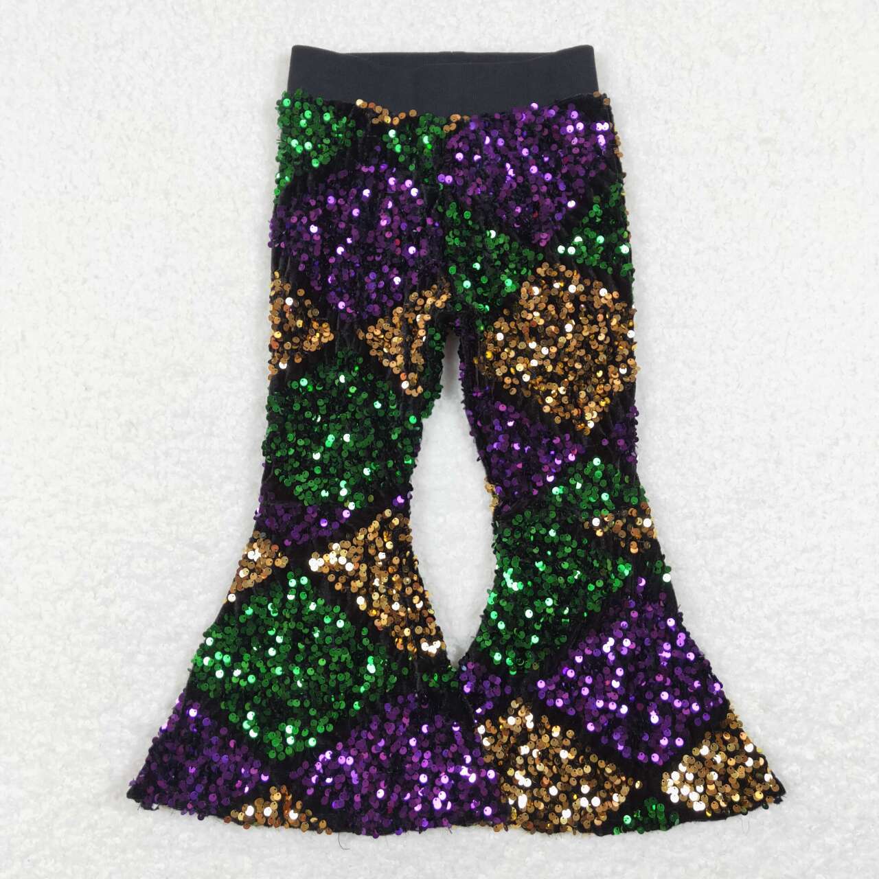 P0359 Gold Green Purple Baby Girls Sequins Mardi Gras Pants