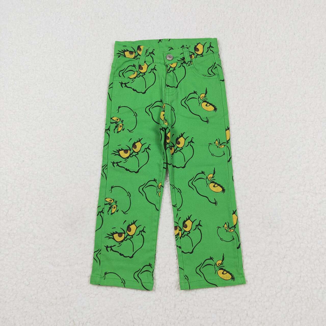 P0485  Green Frog Smiling Denim Bottoms Jeans Boys Christmas Pants
