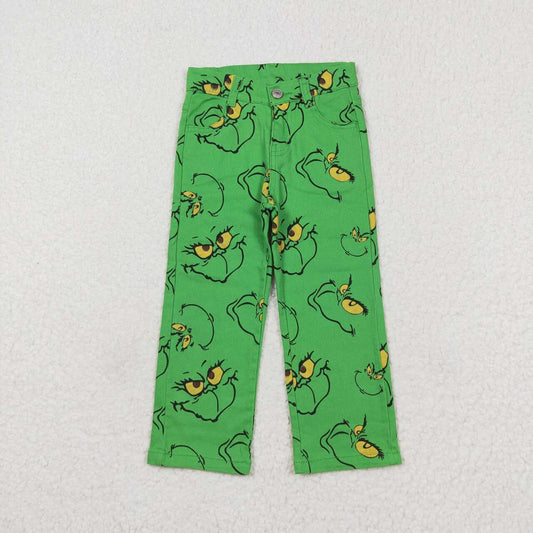 P0485  Green Frog Smiling Denim Bottoms Jeans Boys Christmas Pants