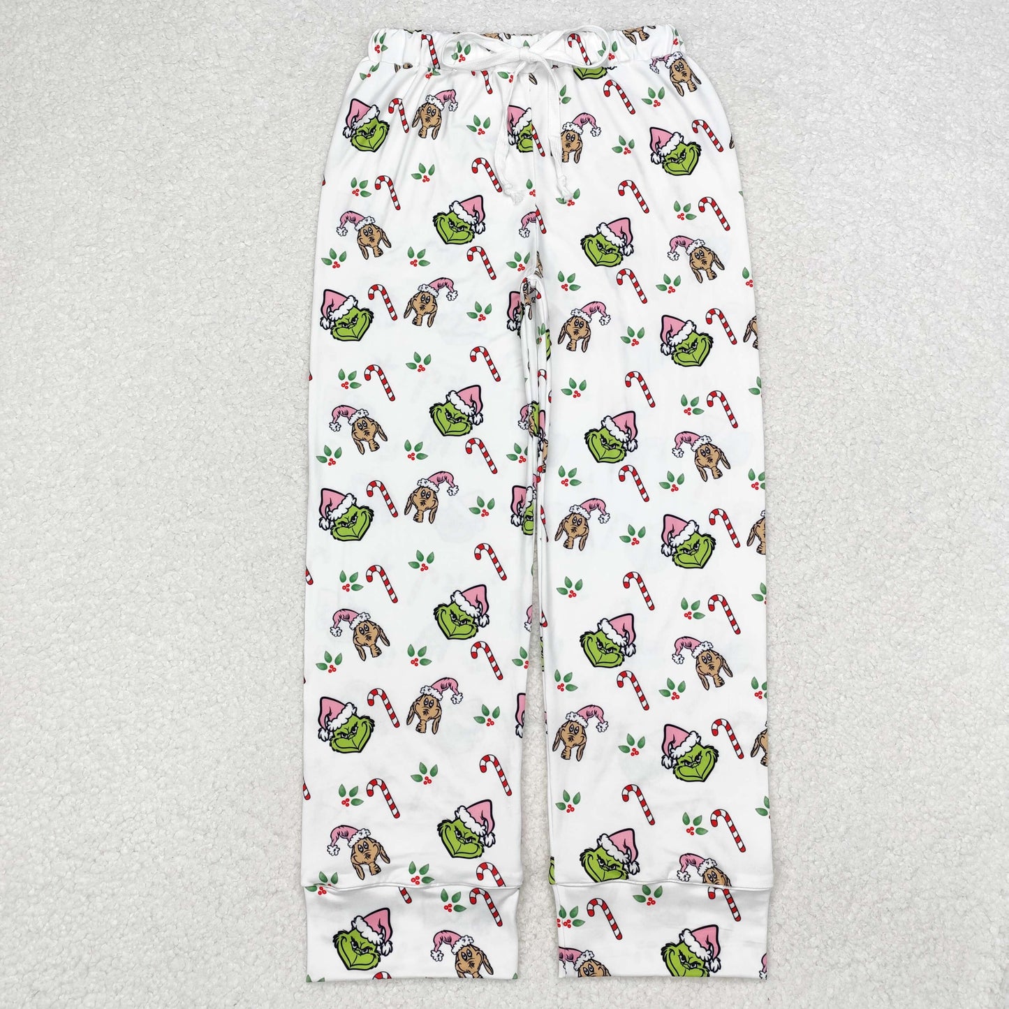 P0536 Adult Green Frog Candy Cane Holly Print Woman Christmas Bottom Pajamas Pants