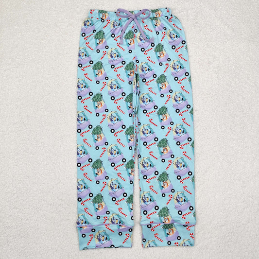 P0565 Adult Cartoon Dog Candy Cane Print Woman Christmas Bottom Pajamas Pants