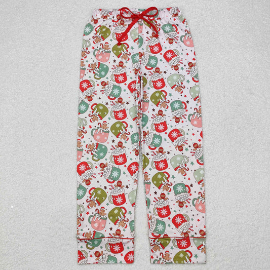 P0601 Adult Gingerbread Cups Candy Cane Print Woman Christmas Bottom Pajamas Pants