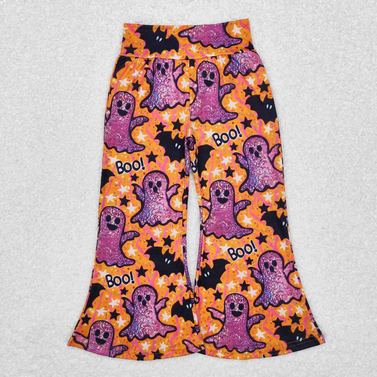 P0609 Ghost BOO Bat Stars Girls Halloween Bell Bottom Pants
