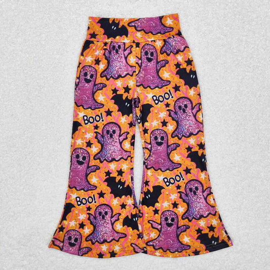 P0609 Ghost BOO Bat Stars Girls Halloween Bell Bottom Pants