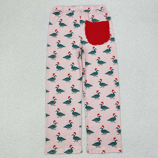 P0637 Adult Duck Pink Print Pocket Woman Christmas Bottom Pajamas Pants