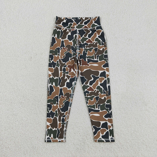 P0690 Dark Brown Camo Print Girls Bottom Yoga Legging Pants