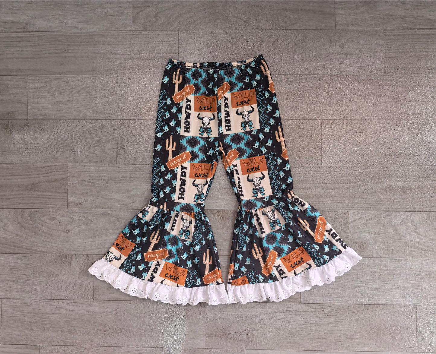 Preorder Cowgirls Wild West Bell Bottom Pants With Lace Ruffle