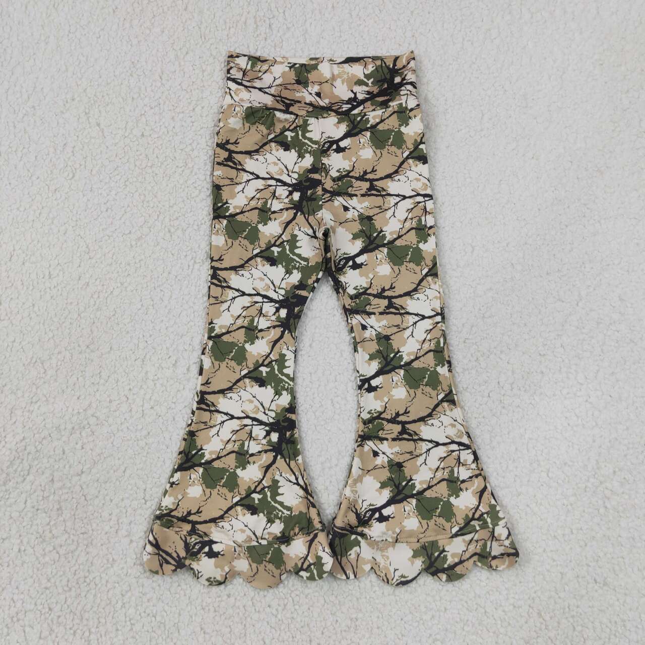 P1035 Branch Camo Girls Scallop Edge Bell Bottom Pants