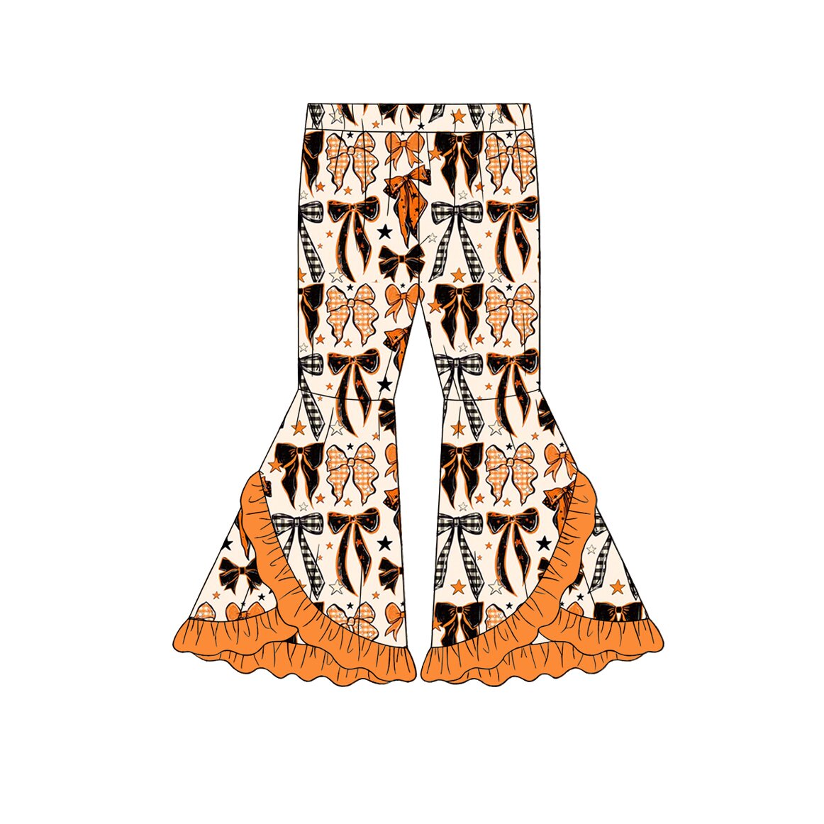 5.13 P1048 Baby Girls Halloween Orange Bow Bell Bottom Pants Preorder