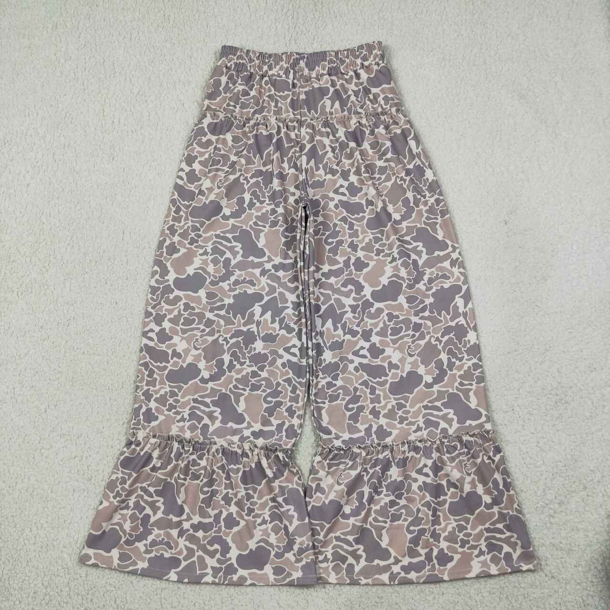 P1053 Adult Brown Camo Print Ruffle Flare Active Woman Bottom Yoga Pants