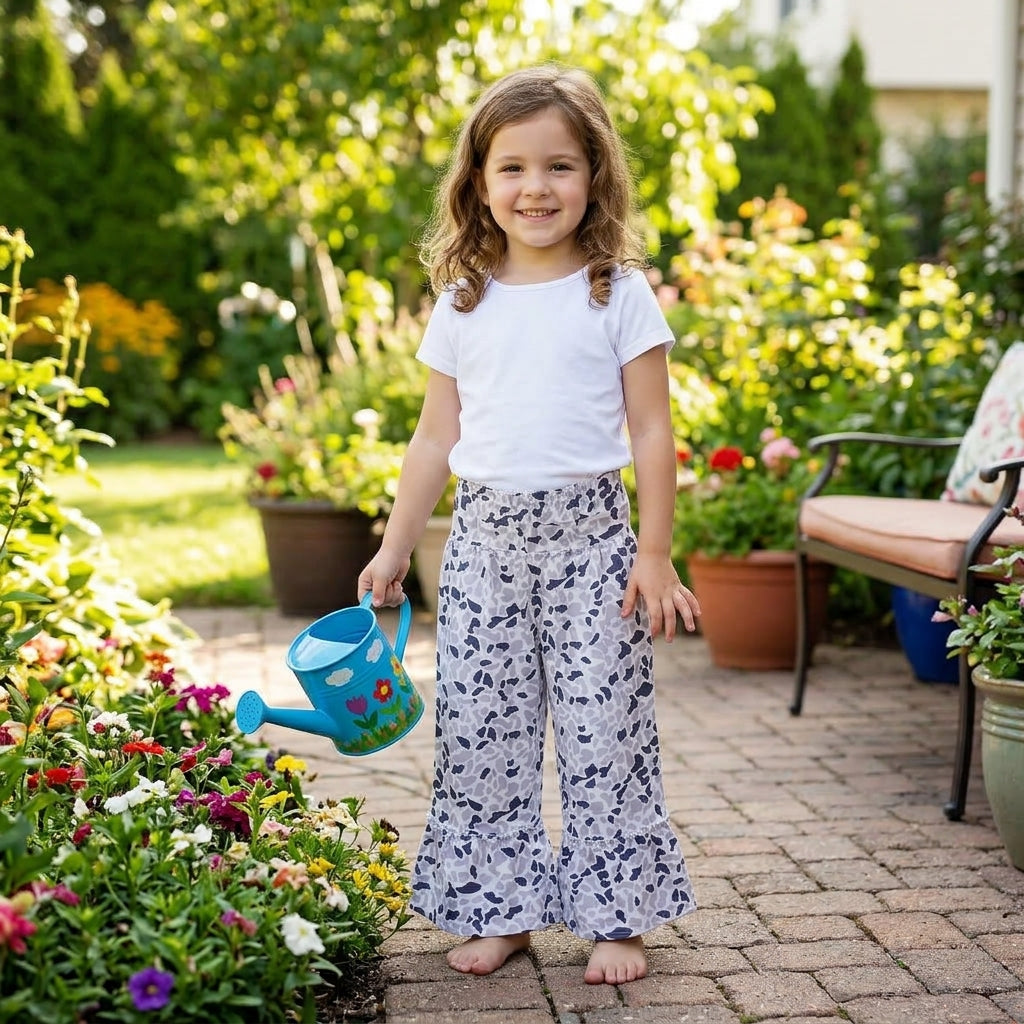 Kids Girls Grey Camo Loose Active Pants
