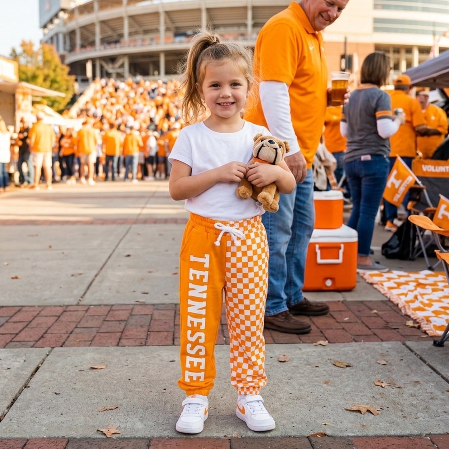P1058 Teams Tennessee Vinyl & Checkered Print Kids Joggers Split Pants