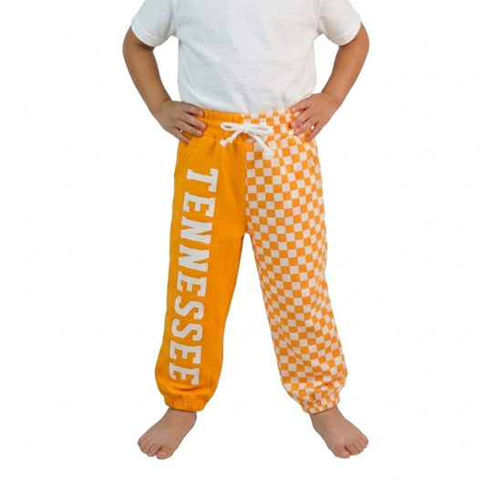 P1058 Teams Tennessee Vinyl & Checkered Print Kids Joggers Split Pants