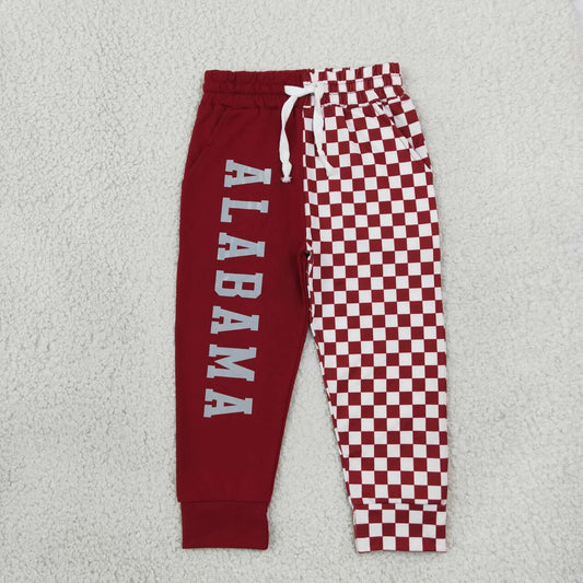 P1060 Teams Alabama Vinyl & Checkered Print Kids Bottom Joggers Split Pants