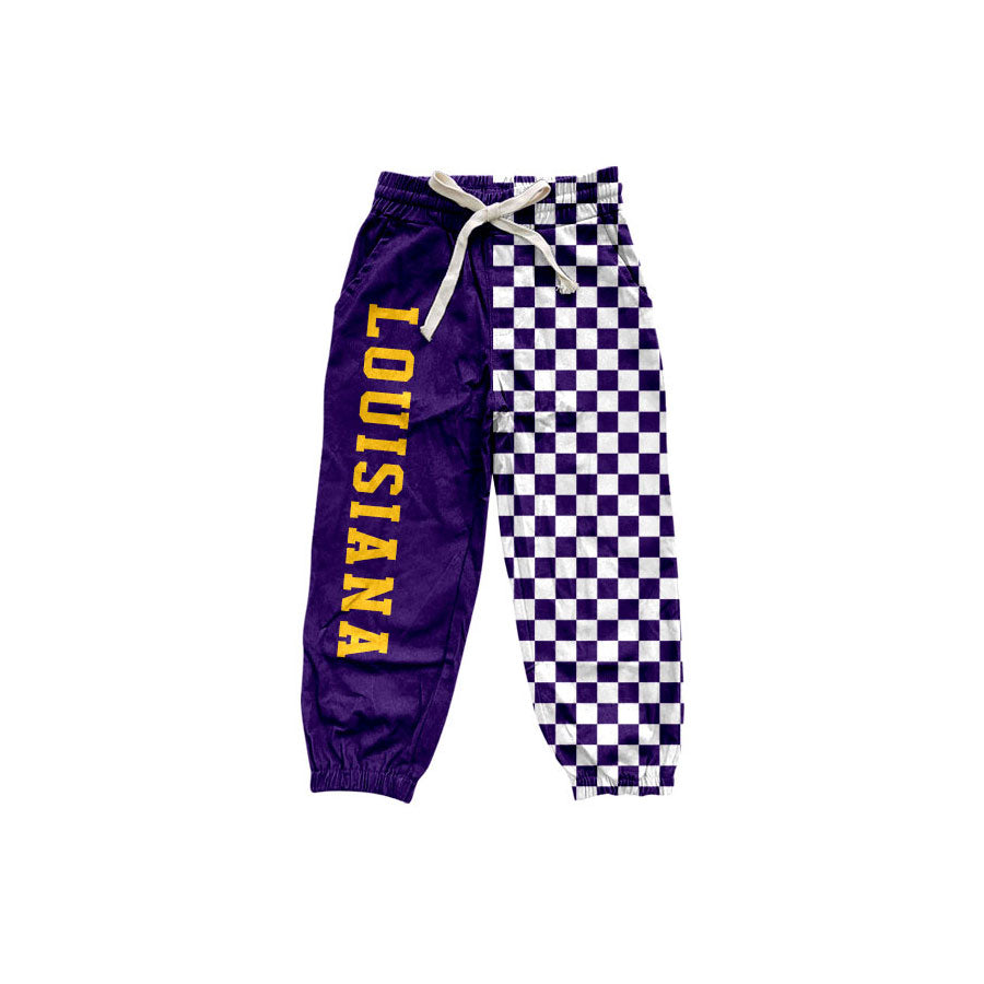 7.6 Preorder Kids Girls Louisiana Sport Team Checked Jogger Pants