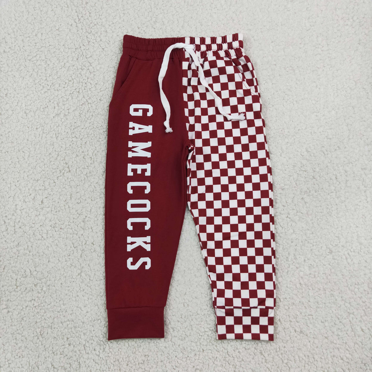 P1064 Teams GAMECOCKS Vinyl & Checkered Print Kids Bottom Joggers Split Pants