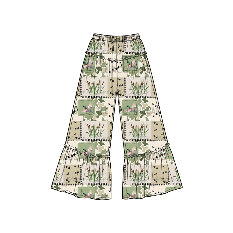 7.6 Preorder KIds Girls Vintage Duck Reed Patchwork Print Wide Leg Pants