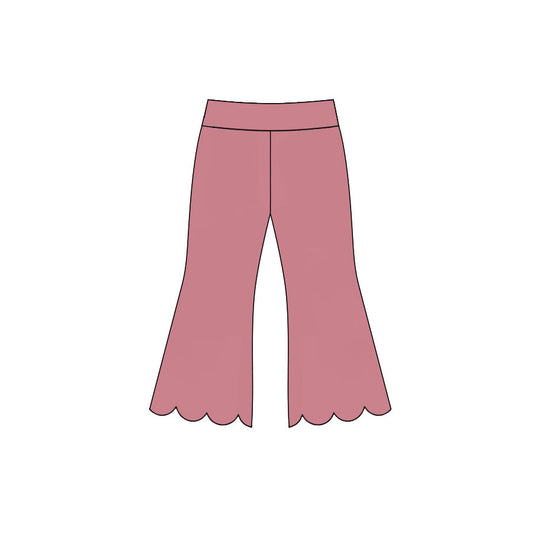 7.14 P1076 Preorder Pink Cotton Girls Scallop Edge Bell Bottom Pants