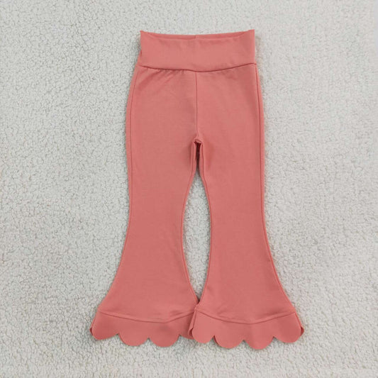 P1076 Pink Cotton Girls Scallop Edge Bell Bottom Pants