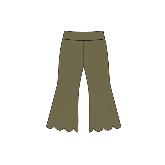 7.14 P1080 Preorder Green Cotton Girls Scallop Edge Bell Bottom Pants