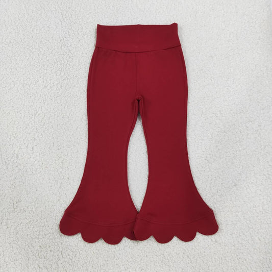 P1082 Wine Cotton Girls Scallop Edge Bell Bottom Pants
