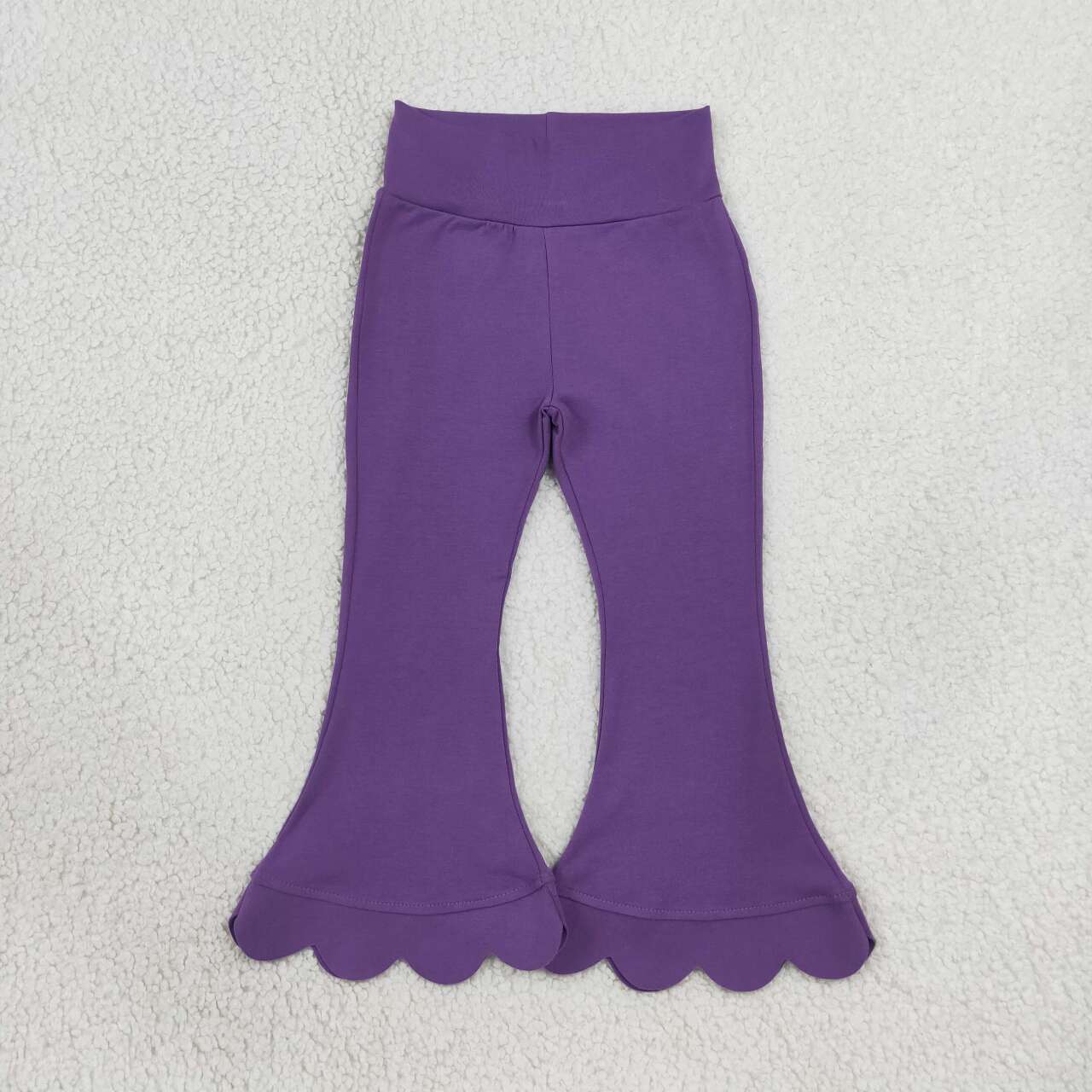 P1084 Purple Cotton Girls Scallop Edge Bell Bottom Pants