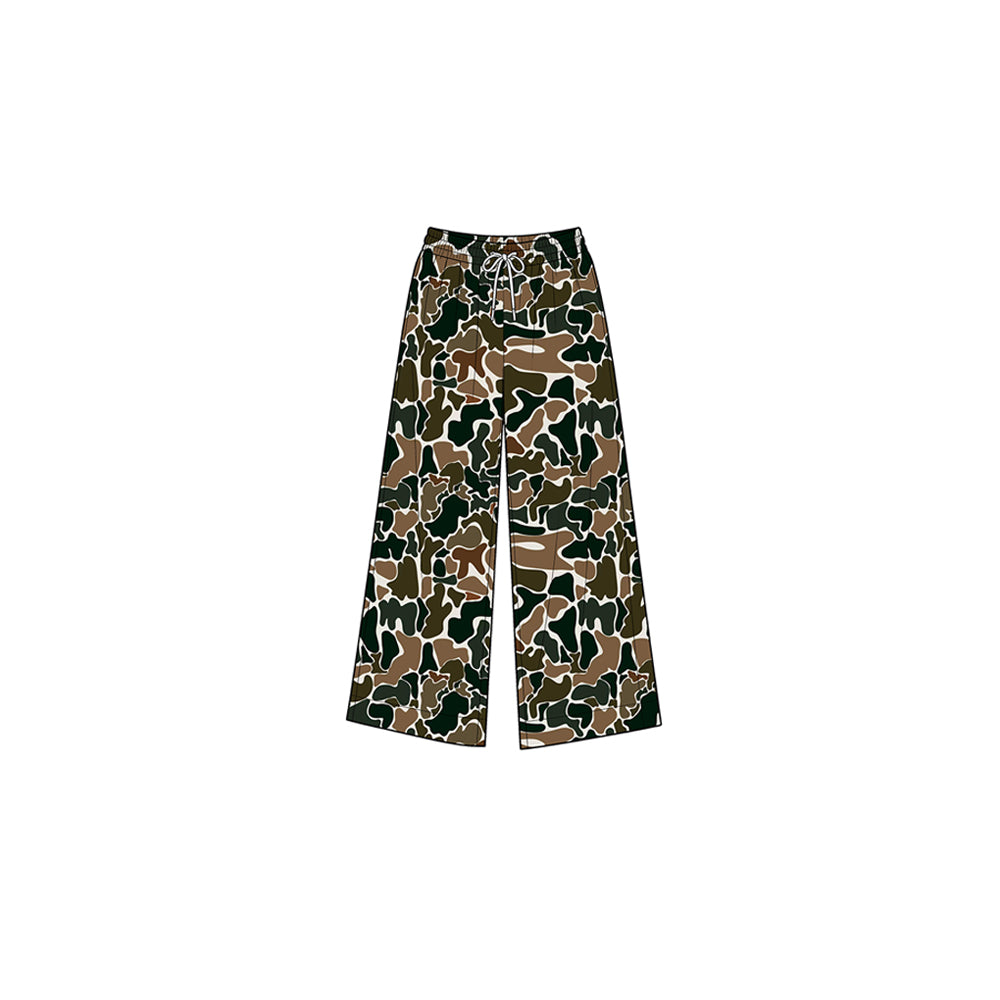 8.1  P1104 Preorder Brown Camo Print Girls Bottom Yoga Pockets Straight Pants