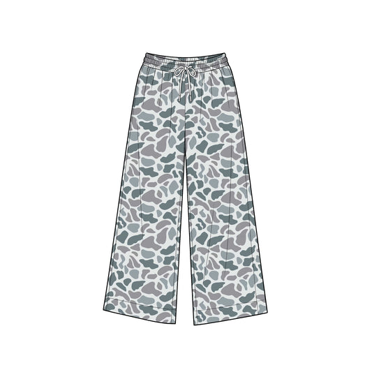 8.1 P1108 Preorder Adult Grey Camo Print Woman Bottom Yoga Pockets Straight Pants